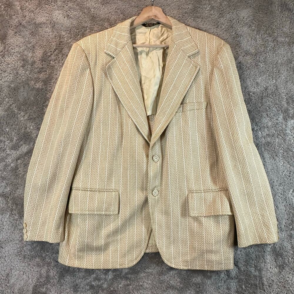 Vintage 70s Anderson L. Blazer Sport Coat Jacket Yellow Herringbone Leisure Suit
